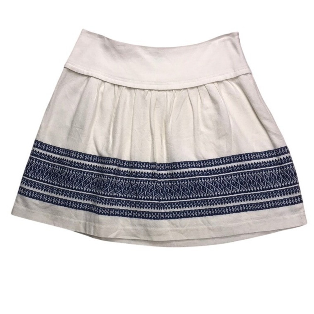 Madewell White Blue Embroidered Geometric Border Mini Skirt Womens Size 6 Cotton